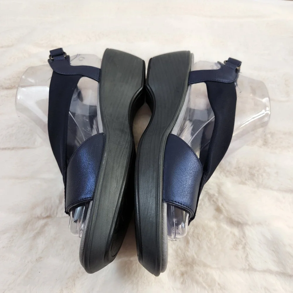 Naot Muscat Metallic Navy Leather Wedge Sandals Womens 39 Elastic‎ Straps 8-8.5